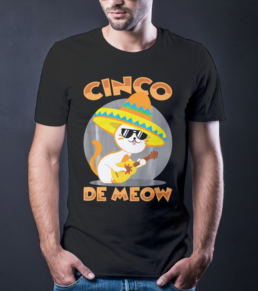 Cinco De Meow Cat Sombrero Guitar Fiesta T-Shirt
