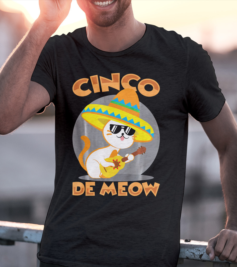 Cinco De Meow Cat Sombrero Guitar Fiesta T-Shirt