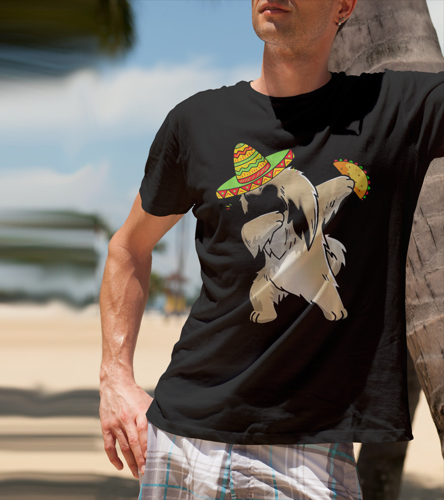 Pekingese Dog Dabbing With Sombrero And Taco For Cinco De Mayo T-Shirt