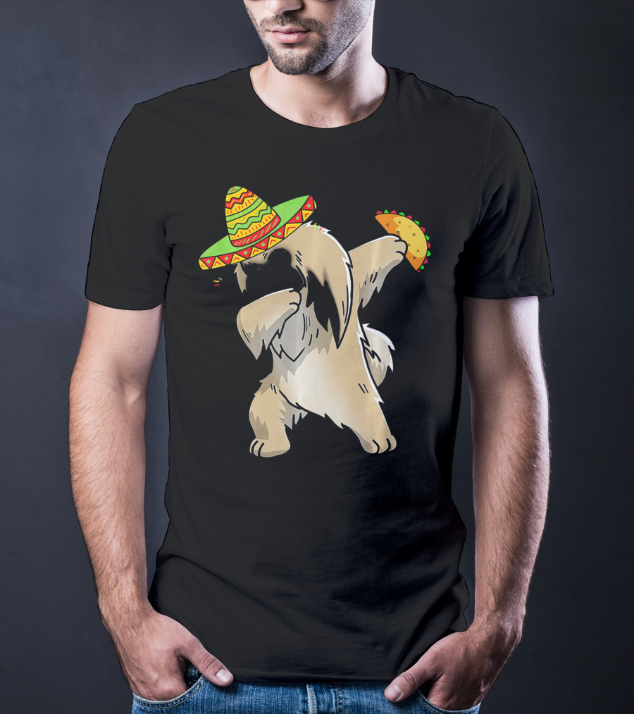 Pekingese Dog Dabbing With Sombrero And Taco For Cinco De Mayo T-Shirt
