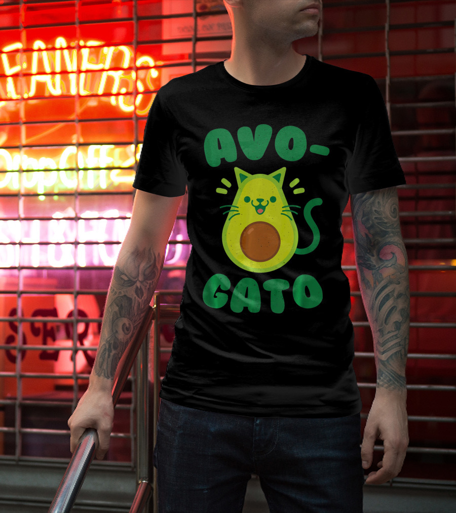 Avogato Avocado Cat Playful Green Fun T-Shirt