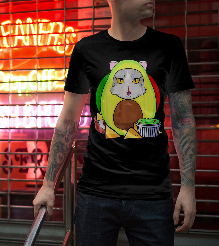 Cinco De Mayo Avogato Cat Avocado With Chips And Guacamole T-Shirt