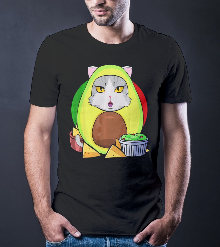 Cinco De Mayo Avogato Cat Avocado With Chips And Guacamole T-Shirt