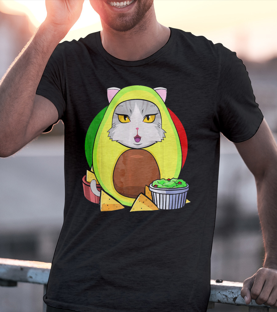 Cinco De Mayo Avogato Cat Avocado With Chips And Guacamole T-Shirt