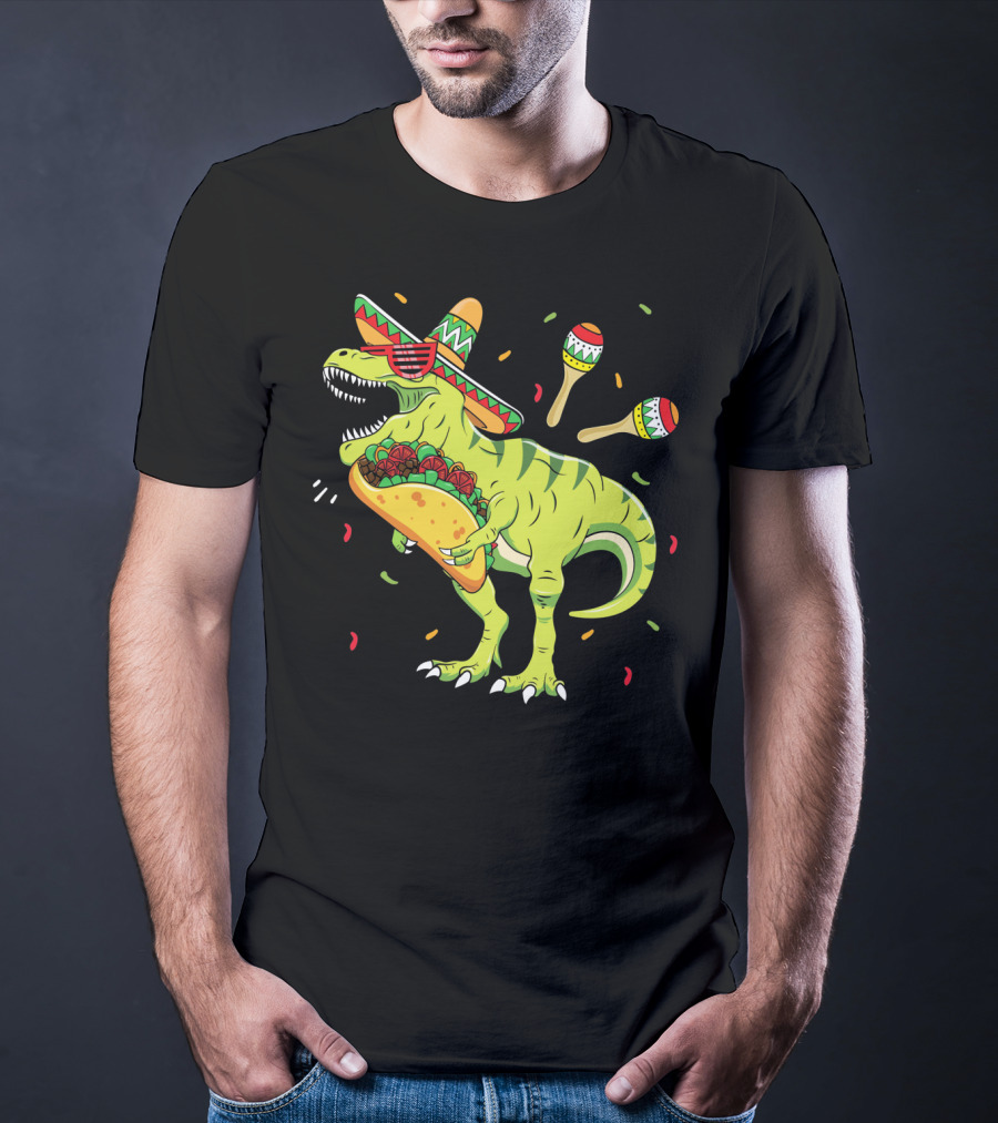 Cinco De Mayo T Rex With Sombrero Maracas And Taco T-Shirt