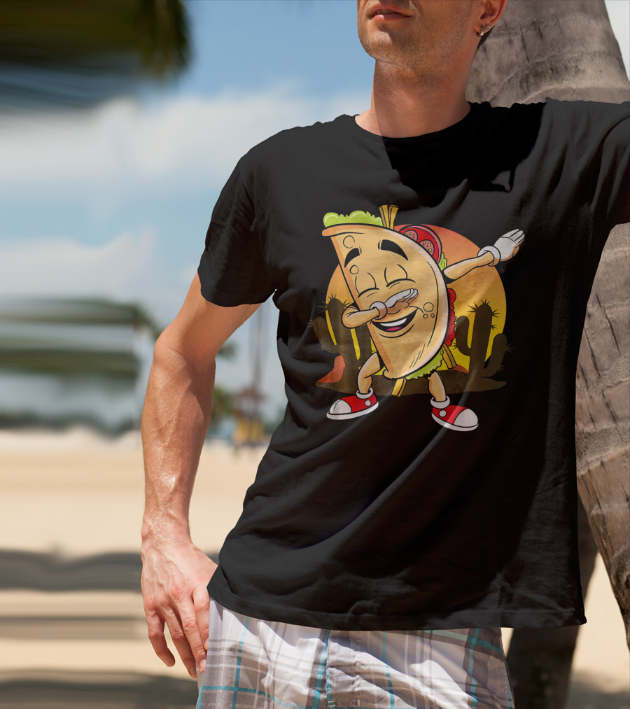 Cinco De Mayo Mexican Dabbing Taco With Fiesta Cactus Sunset T-Shirt