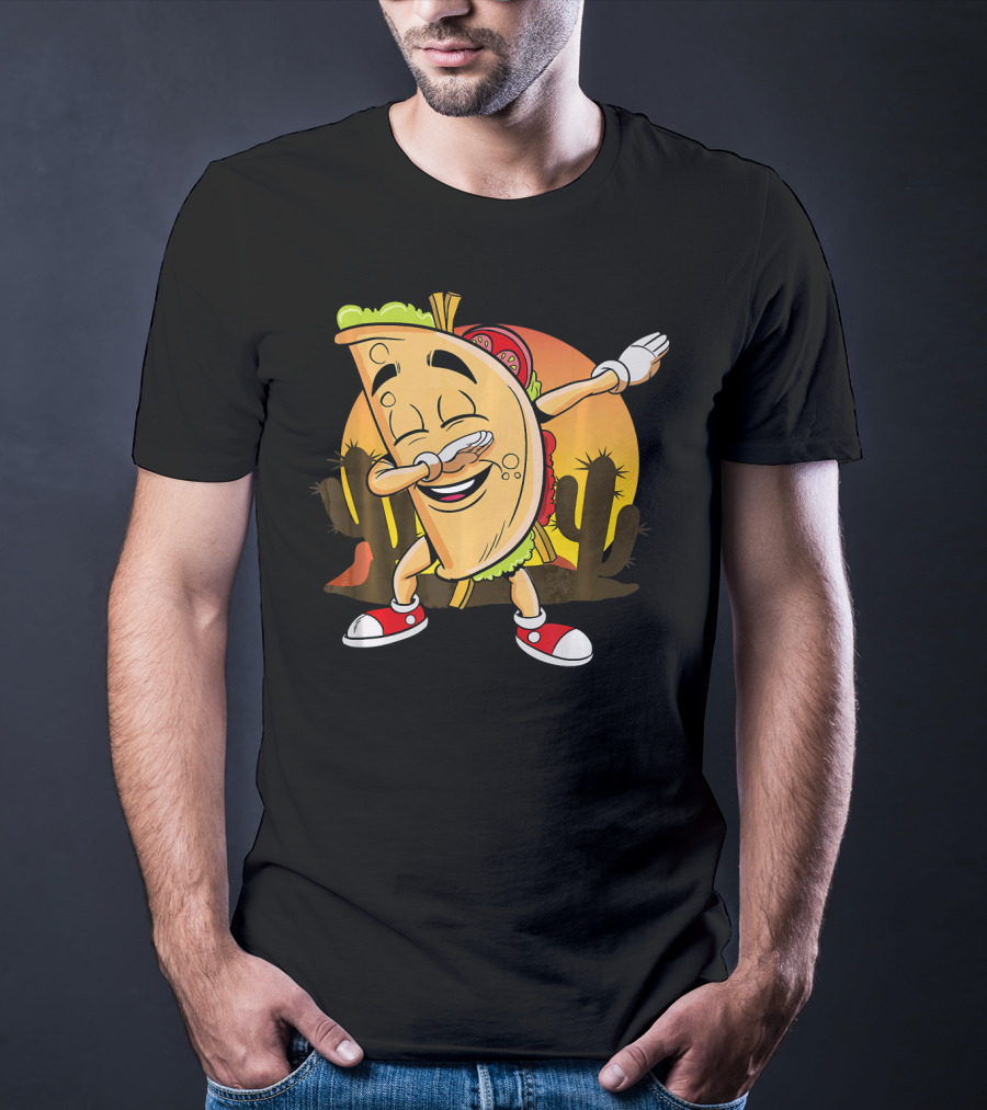 Cinco De Mayo Mexican Dabbing Taco With Fiesta Cactus Sunset T-Shirt