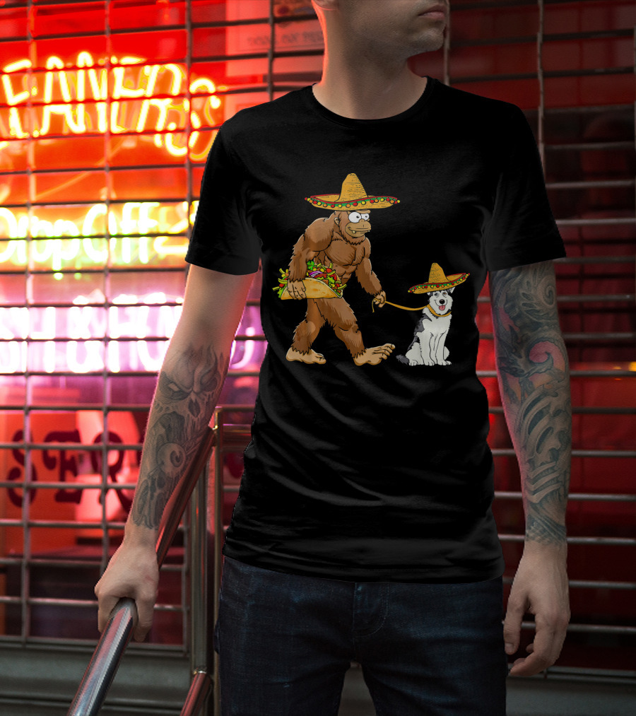 Bigfoot Husky Dog Taco Sombrero Cinco De Mayo T-Shirt