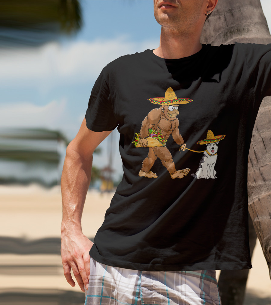 Bigfoot Husky Dog Taco Sombrero Cinco De Mayo T-Shirt