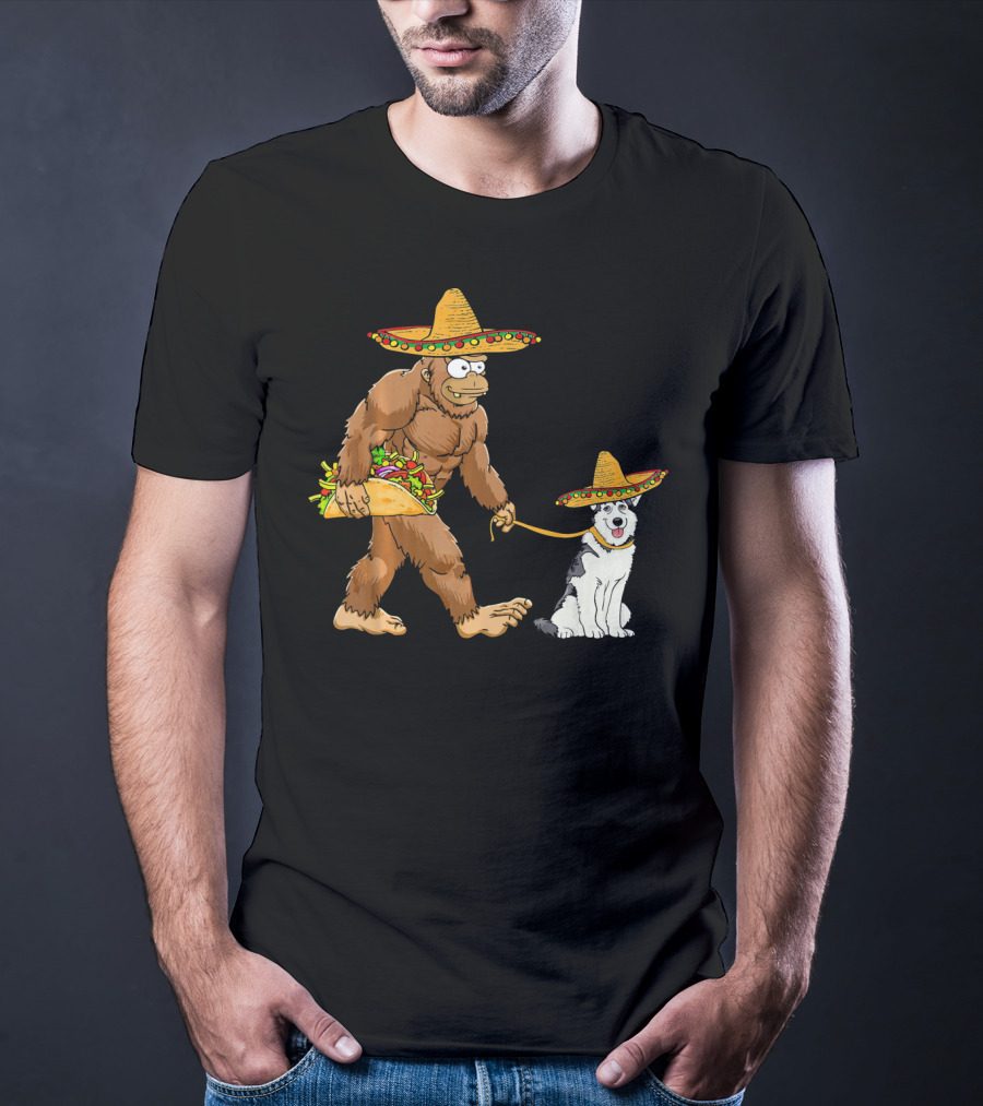 Bigfoot Husky Dog Taco Sombrero Cinco De Mayo T-Shirt