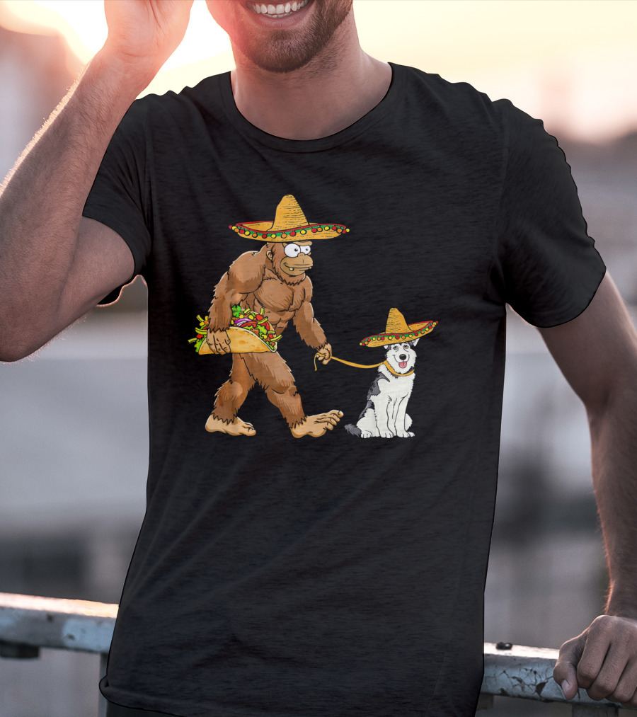 Bigfoot Husky Dog Taco Sombrero Cinco De Mayo T-Shirt