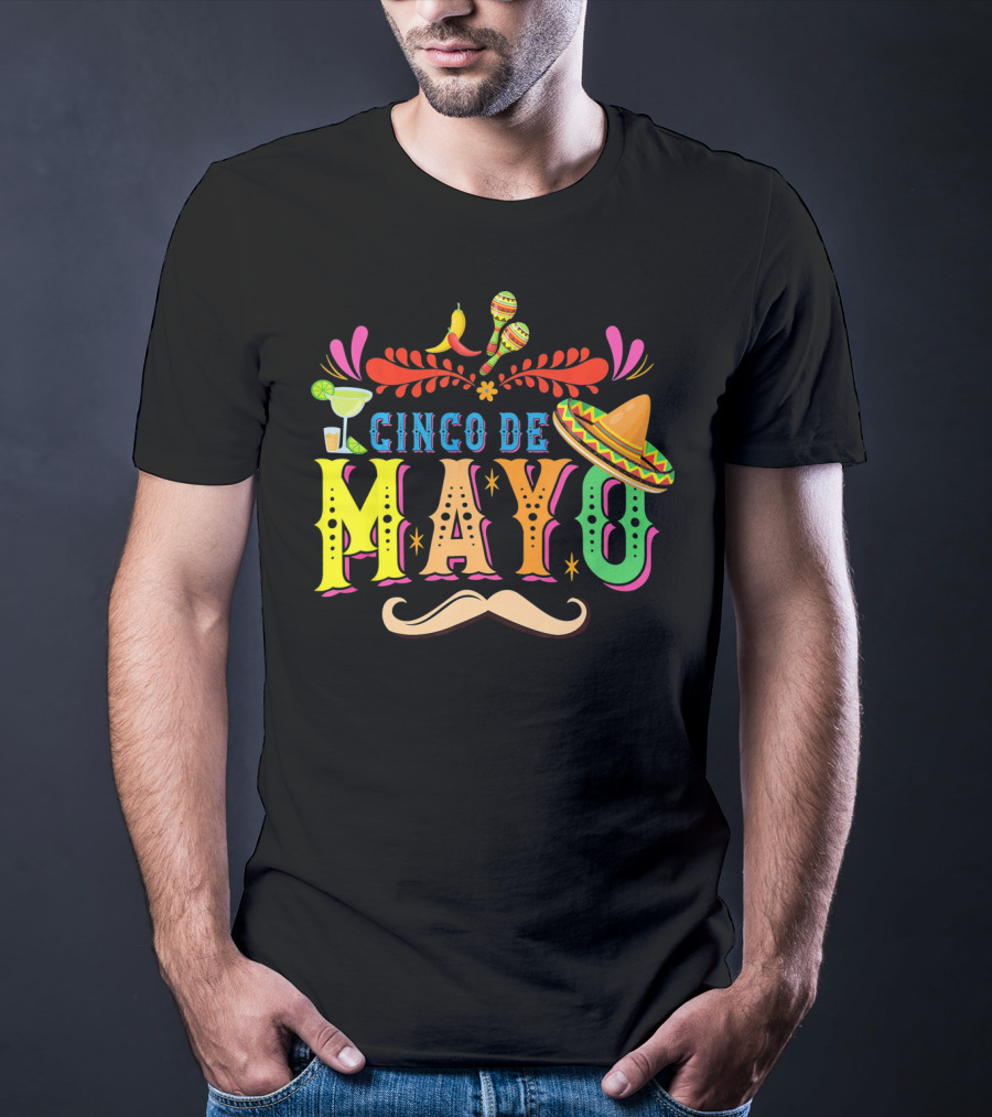 Cinco De Mayo Fiesta Sombrero Maracas Mustache T-Shirt