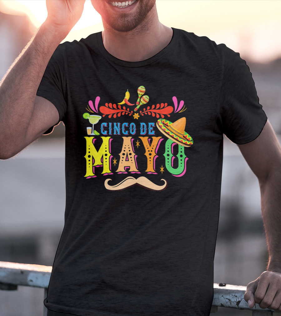 Cinco De Mayo Fiesta Sombrero Maracas Mustache T-Shirt