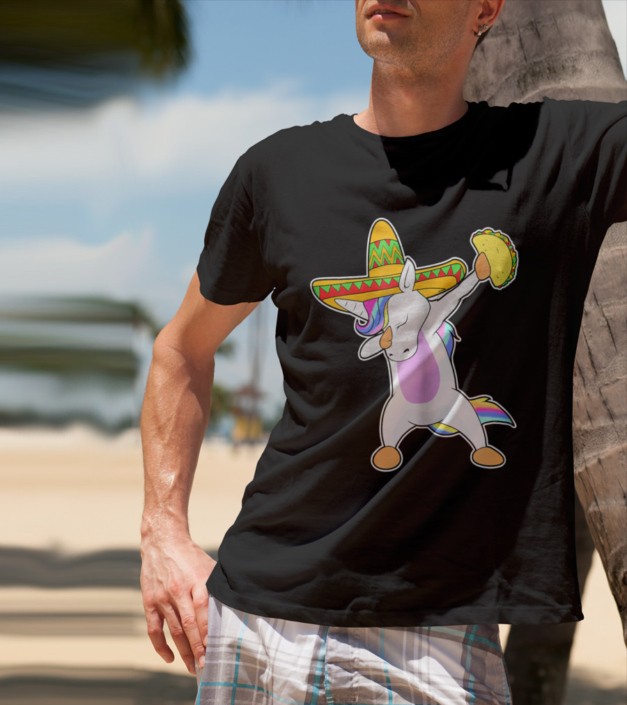 Funny Dabbing Unicorn With Taco And Sombrero Leveraging Cinco De Mayo Celebrations T-Shirt