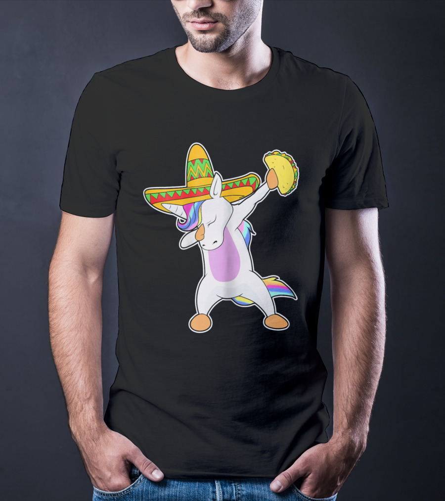 Funny Dabbing Unicorn With Taco And Sombrero Leveraging Cinco De Mayo Celebrations T-Shirt