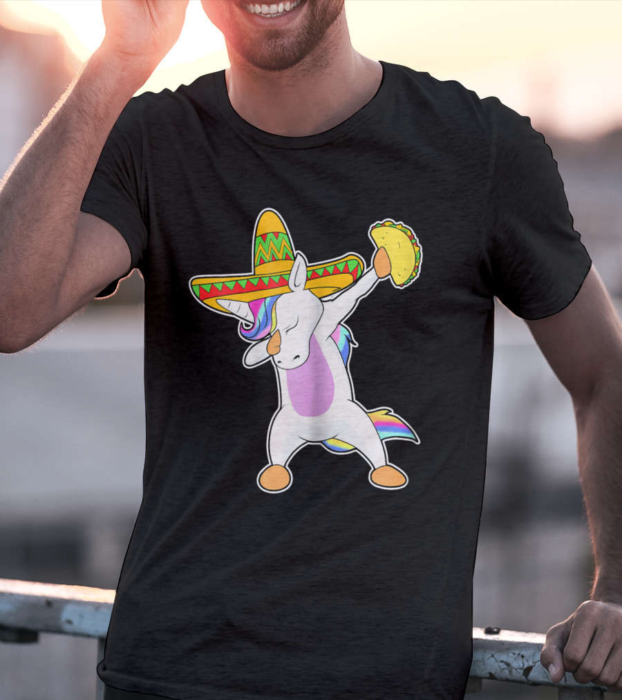 Funny Dabbing Unicorn With Taco And Sombrero Leveraging Cinco De Mayo Celebrations T-Shirt