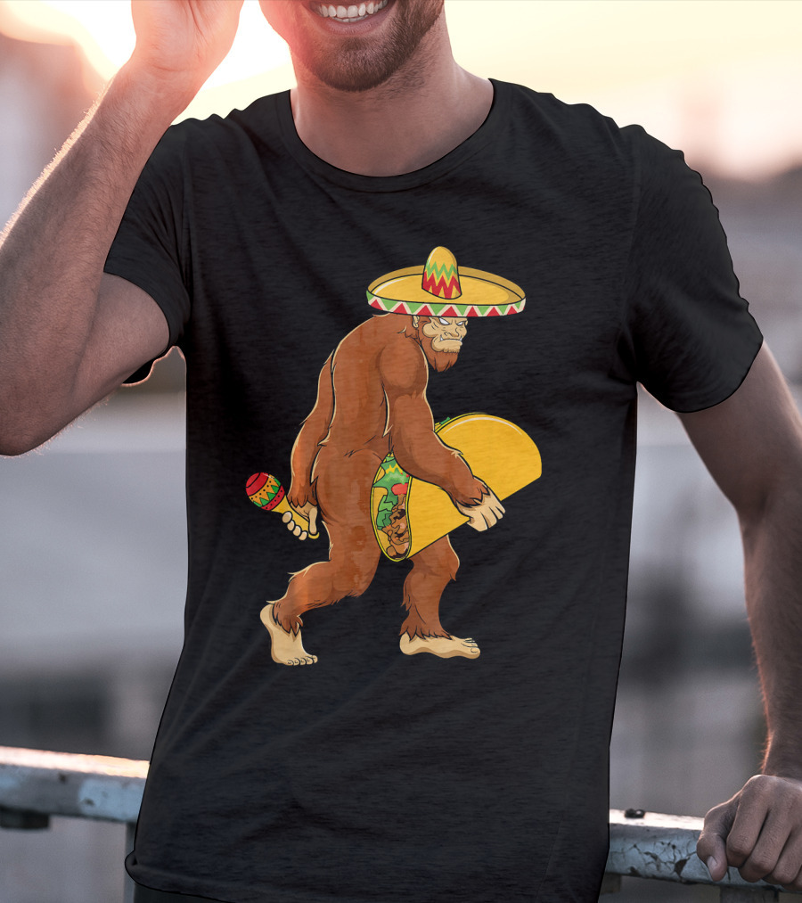Bigfoot Taco Boys Cinco De Mayo Sombrero Maracas Fiesta T-Shirt