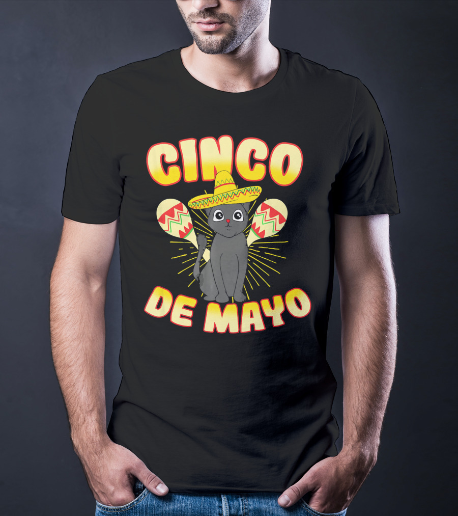 Cinco De Mayo Fiesta Cat With Sombrero And Maracas T-Shirt