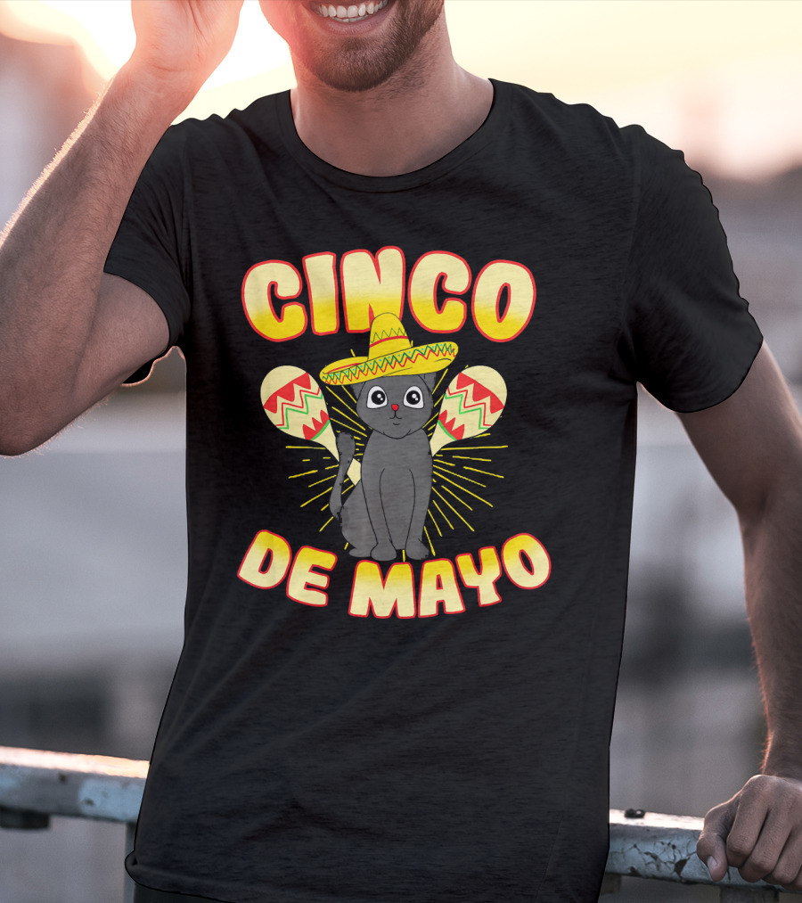 Cinco De Mayo Fiesta Cat With Sombrero And Maracas T-Shirt