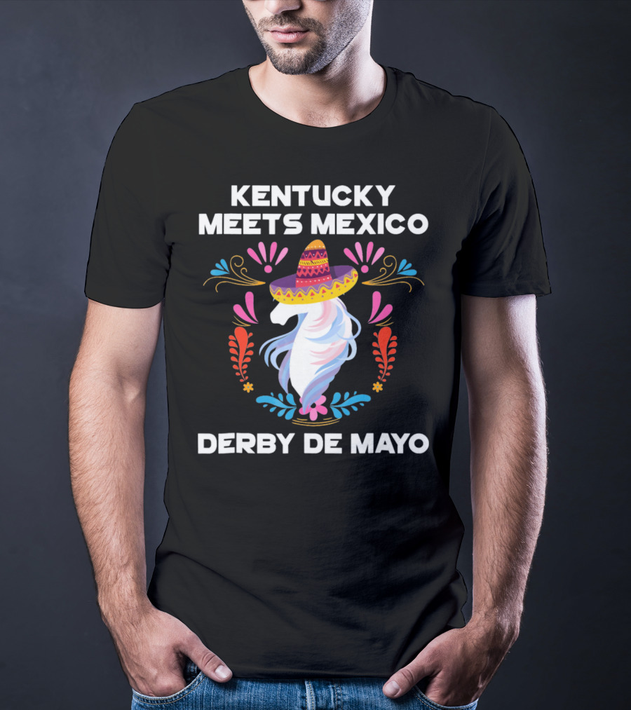Kentucky Meets Mexico Derby De Mayo Sombrero Horse Floral T-Shirt