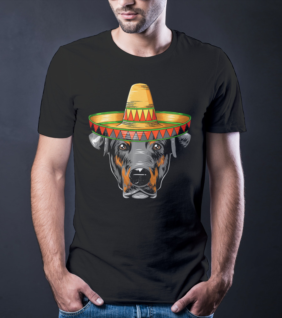 Cinco De Mayo Doberman Wearing Mexican Sombrero T-Shirt