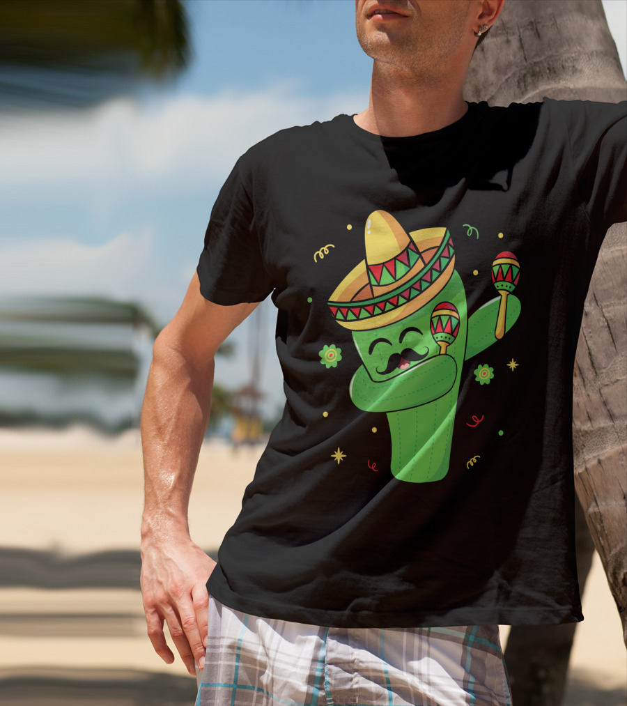 Cinco De Mayo Cactus Dabbing With Sombrero And Maracas T-Shirt