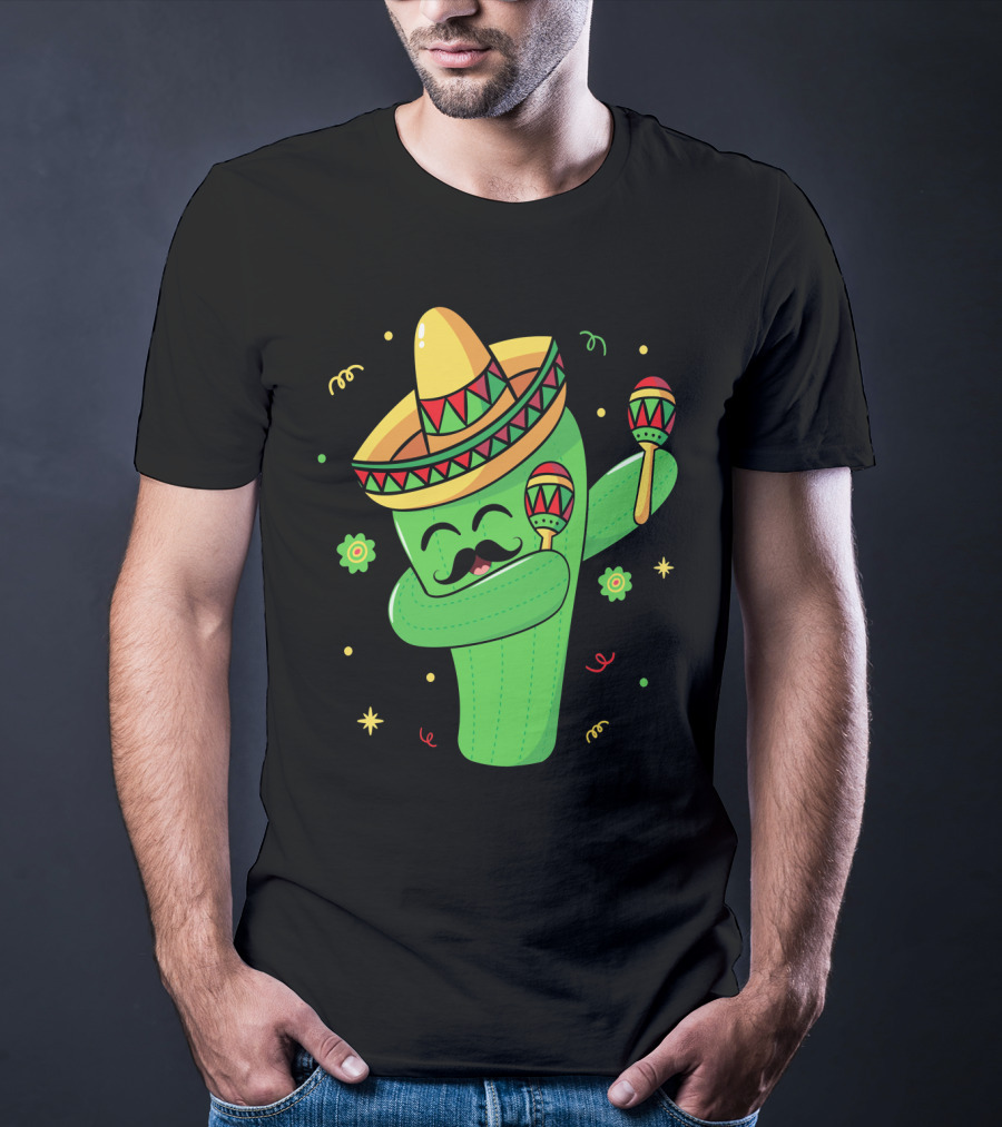 Cinco De Mayo Cactus Dabbing With Sombrero And Maracas T-Shirt