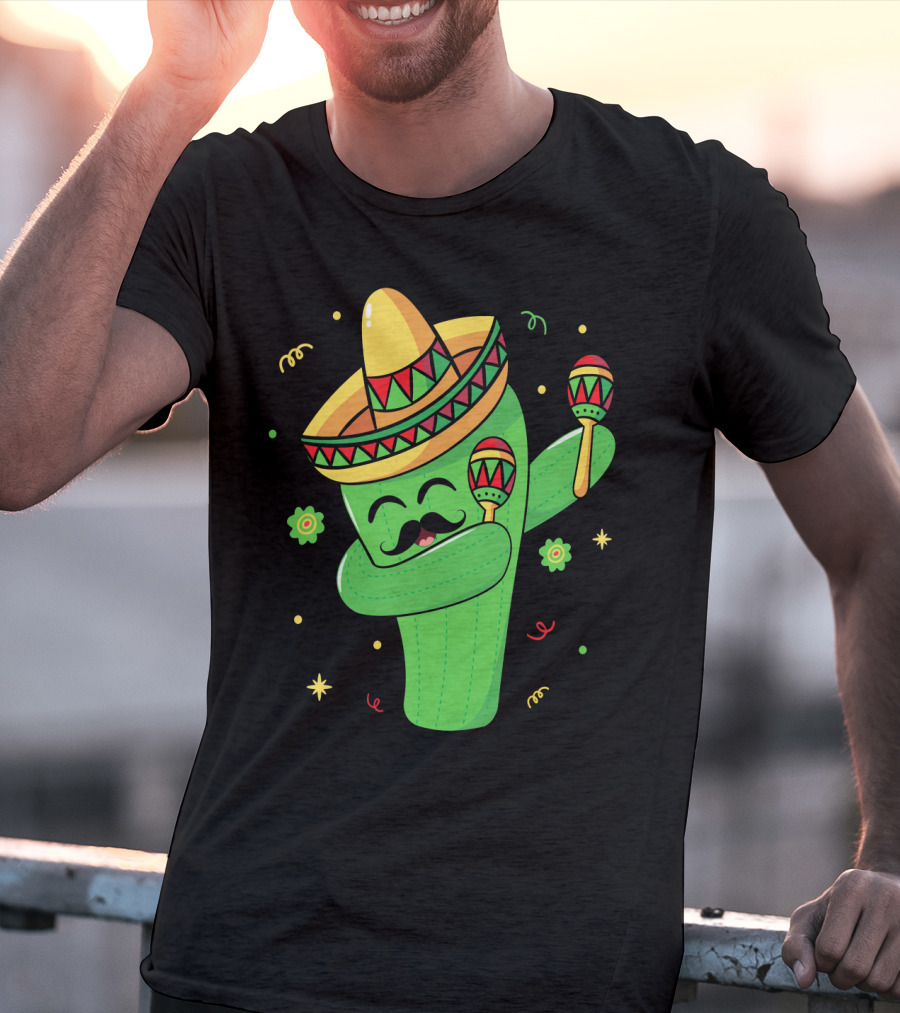 Cinco De Mayo Cactus Dabbing With Sombrero And Maracas T-Shirt