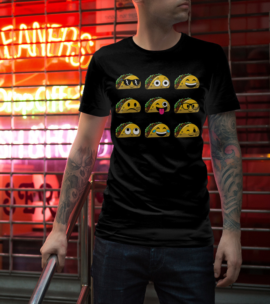 Funny Tacos Emojis Halloween Costume Faces Sunglasses Tongue Tears T-Shirt