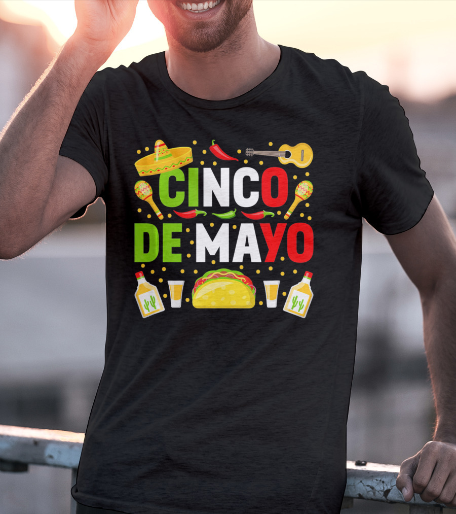 Cinco De Mayo Celebration Taco Maracas Sombrero Guitar Tequila Fiesta T-Shirt