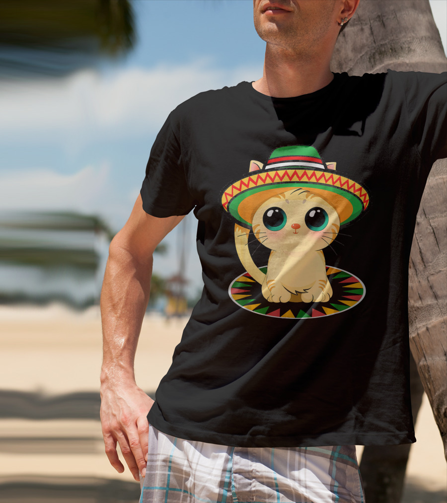 Cute Cat Cinco De Mayo 5th Of May Celebration With Sombrero T-Shirt