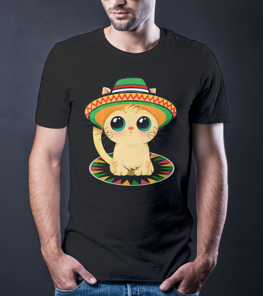 Cute Cat Cinco De Mayo 5th Of May Celebration With Sombrero T-Shirt