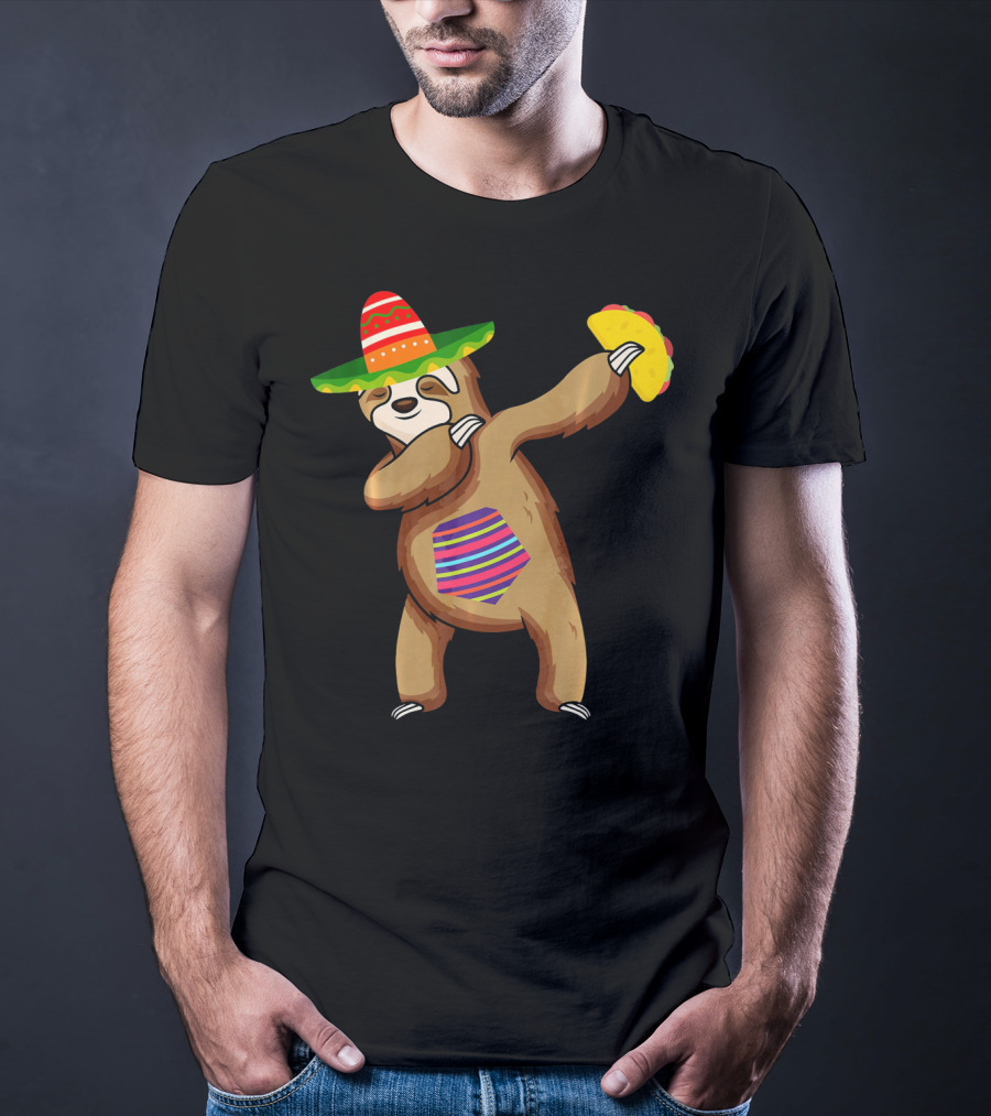 Sombrero Sloth Dabbing With Tacos For Cinco De Mayo T-Shirt