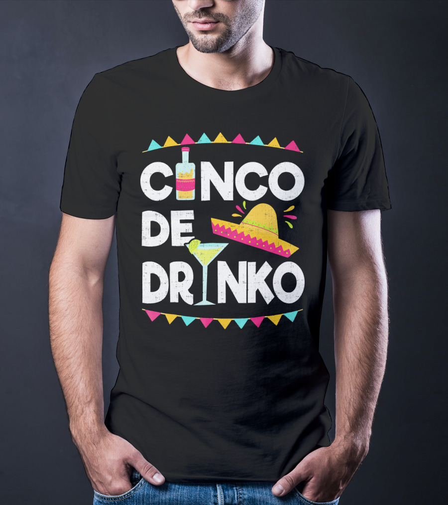 Cinco De Drinko Sombrero And Margarita Fiesta Elements T-Shirt