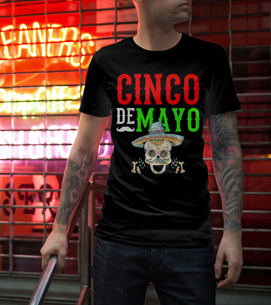Cinco De Mayo Sugar Skull Sombrero T-Shirt