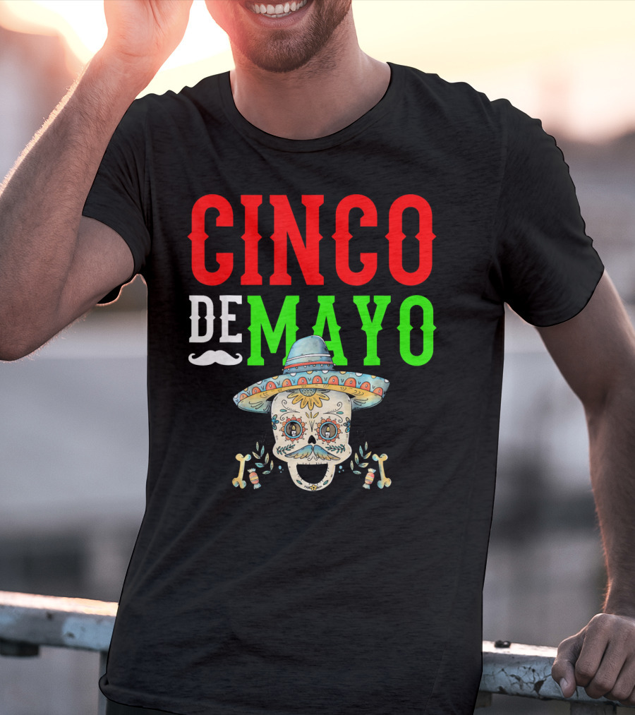 Cinco De Mayo Sugar Skull Sombrero T-Shirt