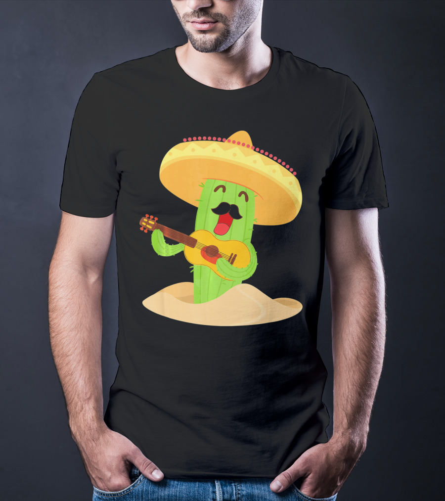 Happy Cinco De Mayo Cactus Guitarist With Sombrero T-Shirt