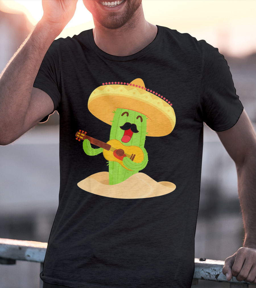 Happy Cinco De Mayo Cactus Guitarist With Sombrero T-Shirt