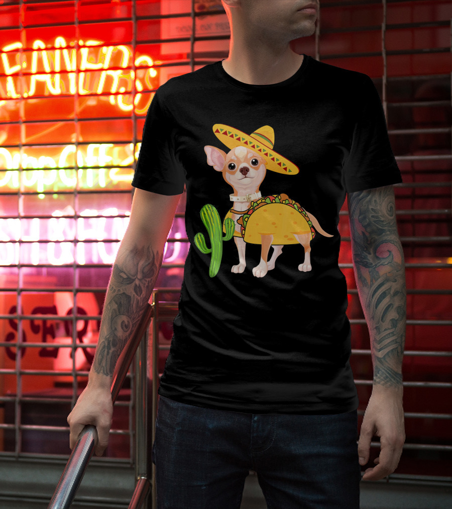 Funny Cinco De Mayo Fiesta Mexican Chihuahua Taco Sombrero Cactus T-Shirt