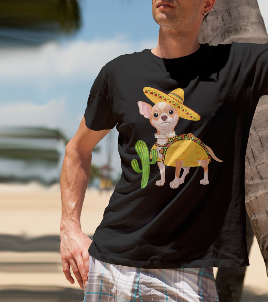 Funny Cinco De Mayo Fiesta Mexican Chihuahua Taco Sombrero Cactus T-Shirt