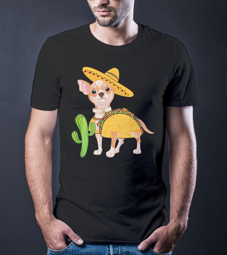 Funny Cinco De Mayo Fiesta Mexican Chihuahua Taco Sombrero Cactus T-Shirt