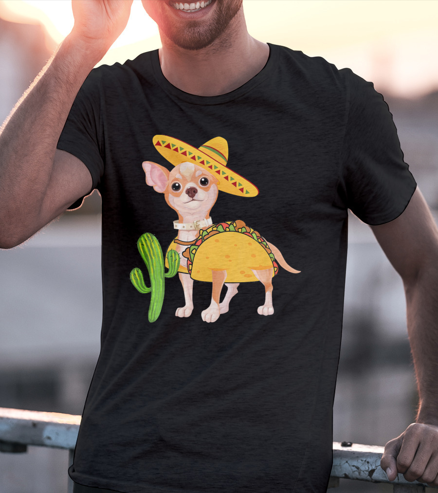 Funny Cinco De Mayo Fiesta Mexican Chihuahua Taco Sombrero Cactus T-Shirt