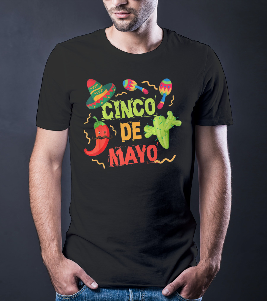 Cinco De Mayo Sombrero Maracas Cactus Pepper Fiesta T-Shirt
