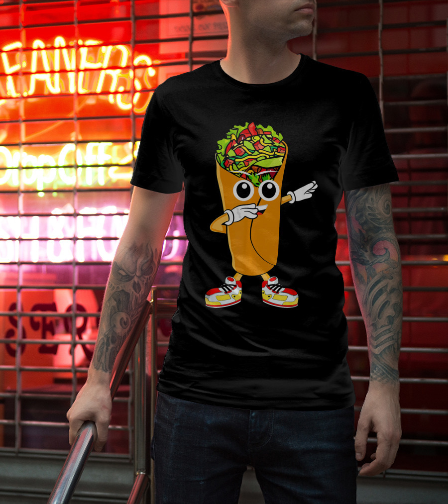 Dabbing Burrito Cartoon Dab Dance With Sneakers T-Shirt