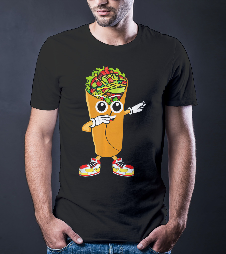 Dabbing Burrito Cartoon Dab Dance With Sneakers T-Shirt