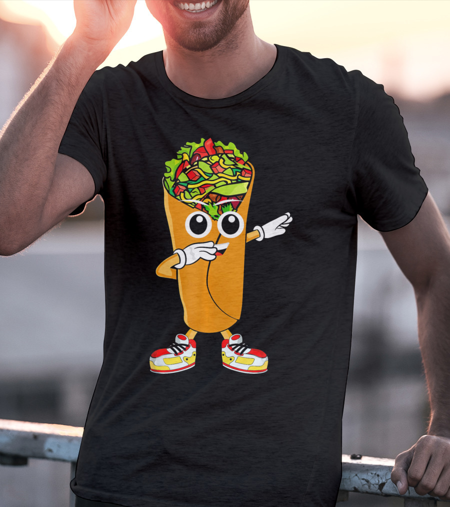 Dabbing Burrito Cartoon Dab Dance With Sneakers T-Shirt