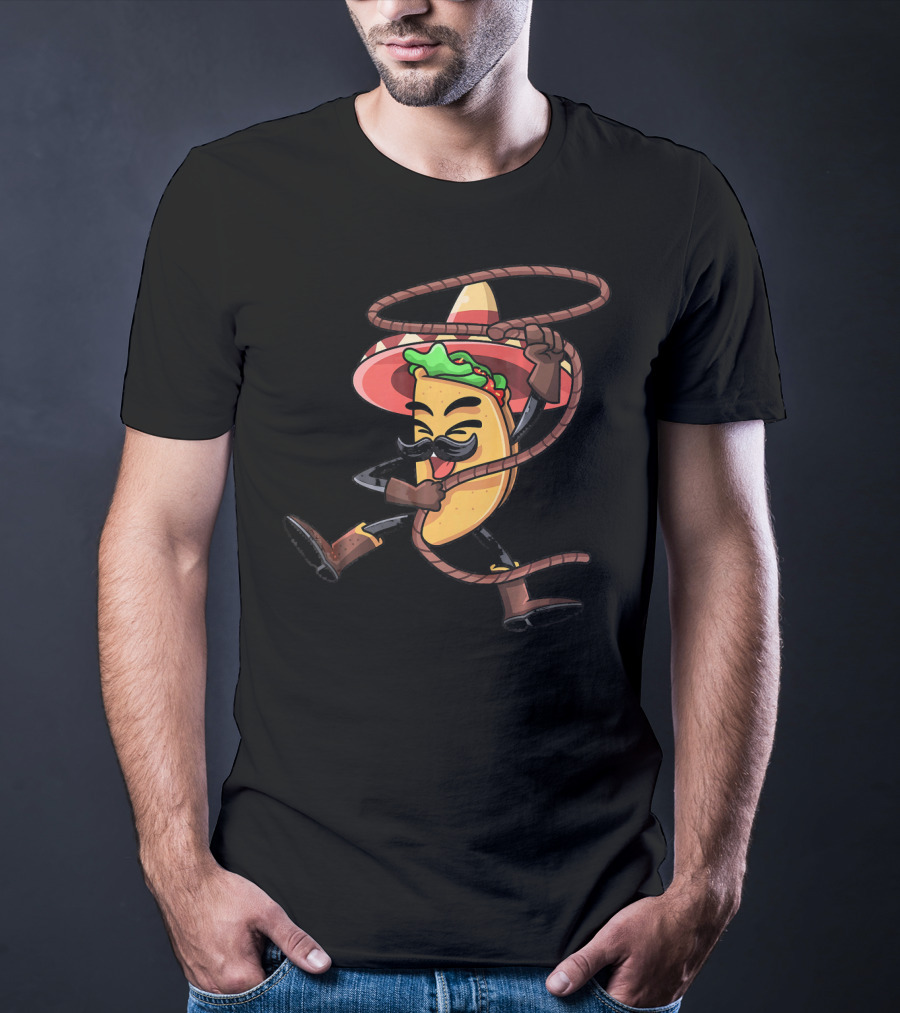 Mexican Taco Cowboy Funny Sombrero Lasso Cinco De Mayo T-Shirt