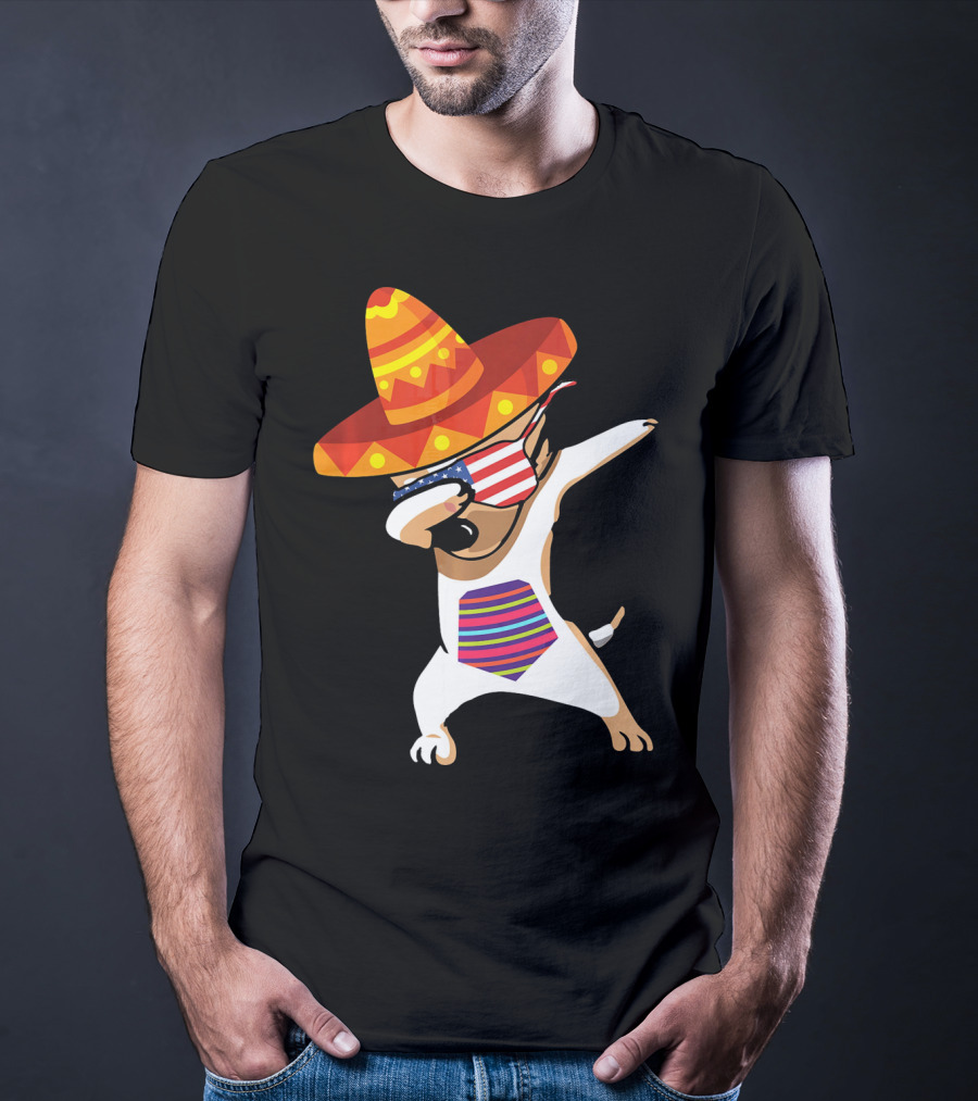 Sombrero Chihuahua Dabbing Mexican Chihuah American Flag Glasses T-Shirt