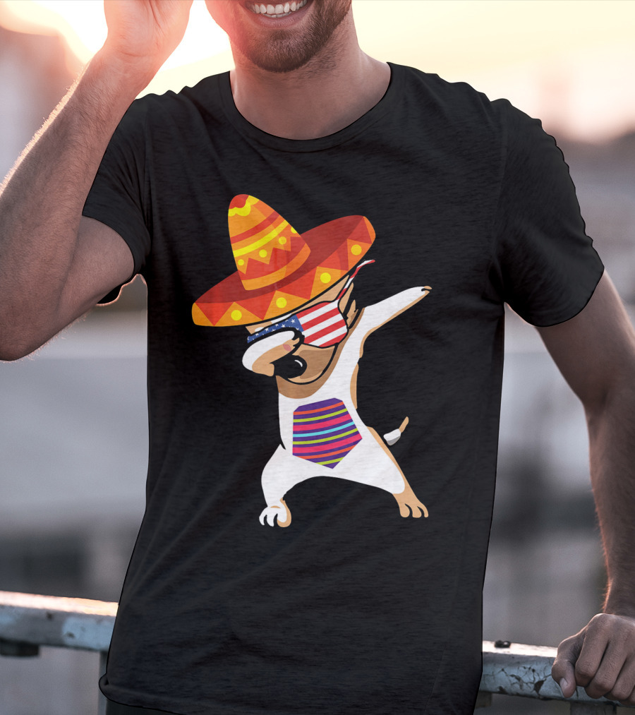 Sombrero Chihuahua Dabbing Mexican Chihuah American Flag Glasses T-Shirt