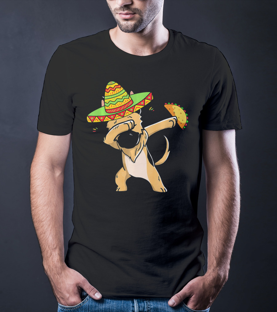 German Shepherd Dabbing With Taco And Sombrero Cinco De Mayo Fun T-Shirt